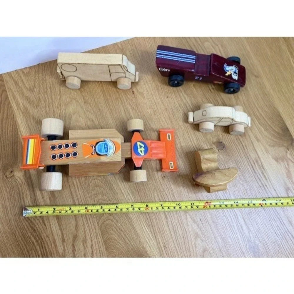 Fisher-Price Montgomery Schoolhouse Wood Toy Vehicle Lot 5pc Kids Orange Good